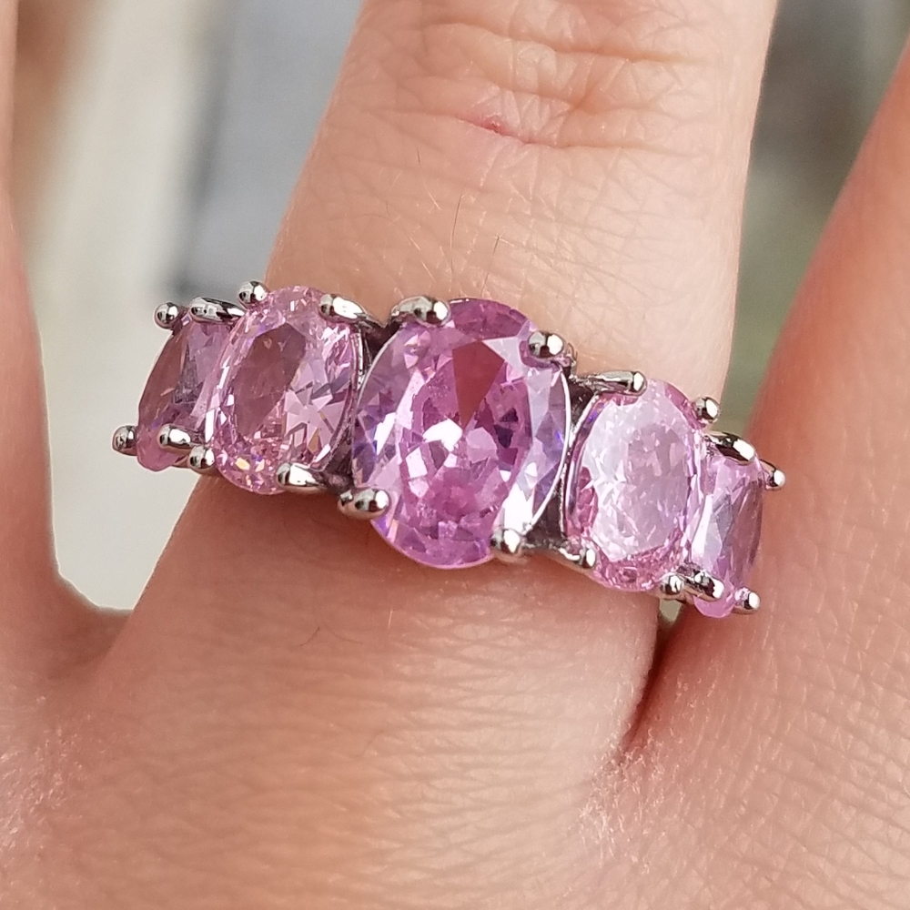 925 silver oval cut pink topaz ring size 8
